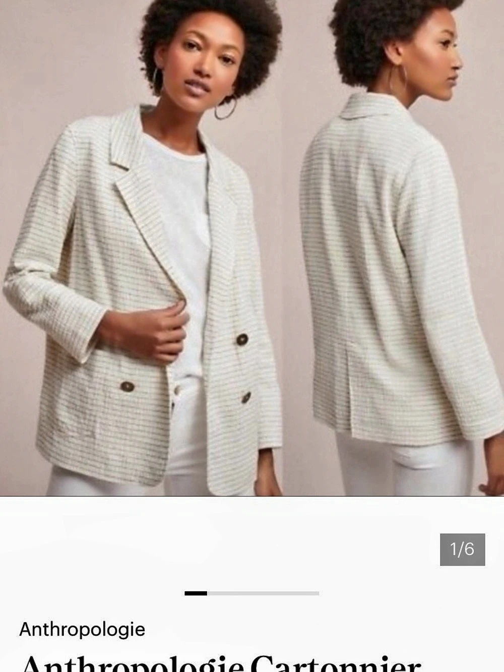 Anthropologie Cartonnier Checkered Blazer in White Like New